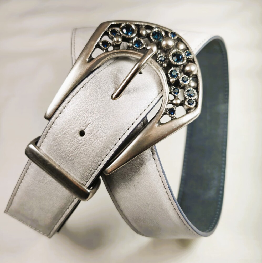 Ceinture reversible femme Blanc irisé / Ardoise